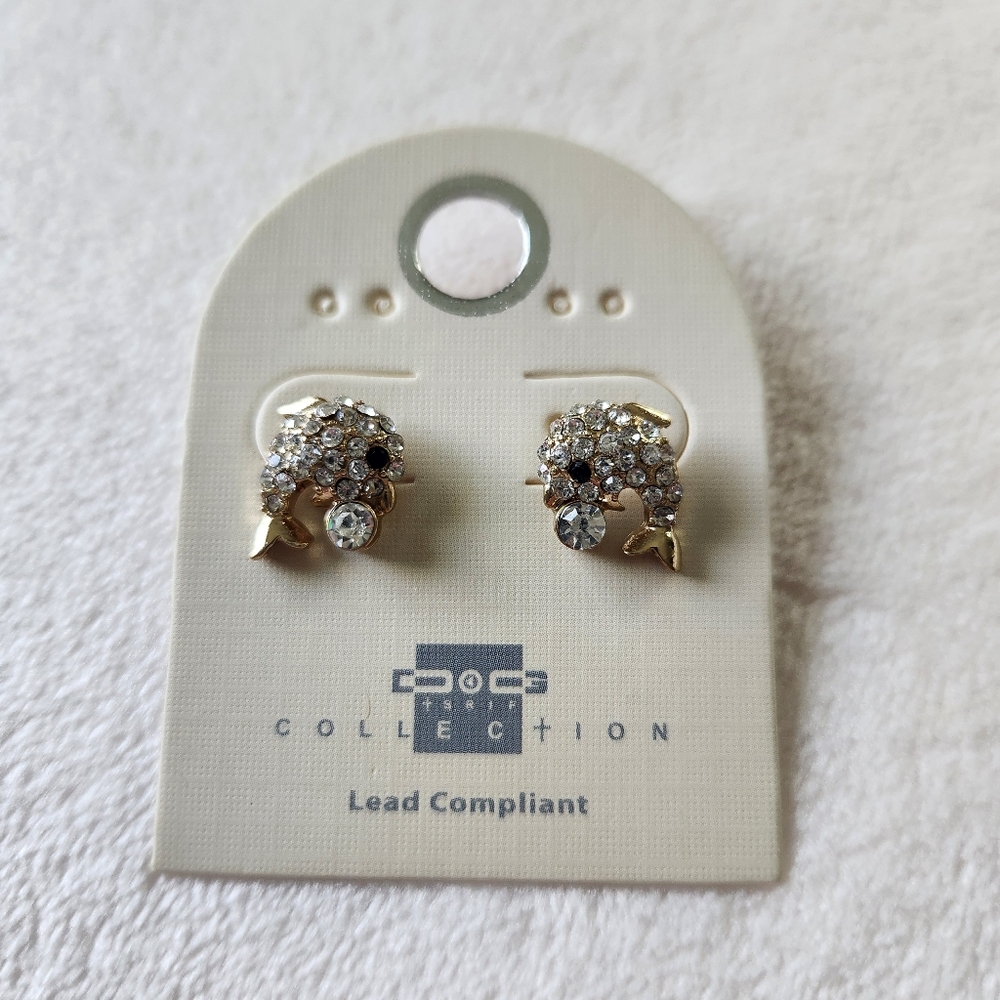 Gold Dolphin Stud Earrings